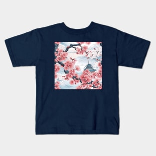 Cherry Blossom, Sakura wit Japanese Temple Kids T-Shirt